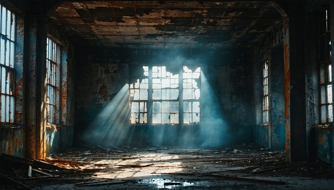 Abandoned warehouse with dramatic light