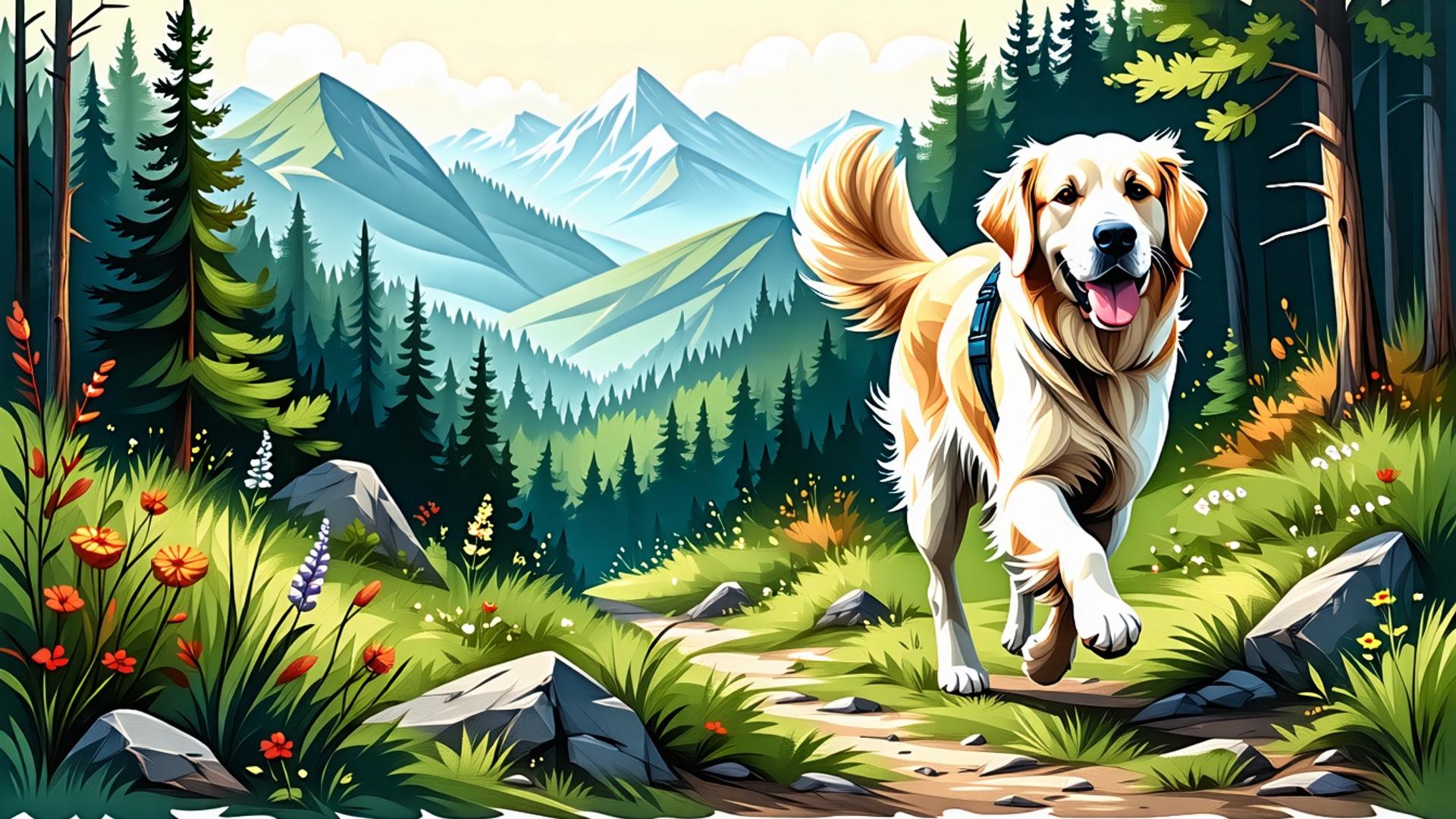 Dog hiking on an Ohio trail with owner carrying tactical backpack