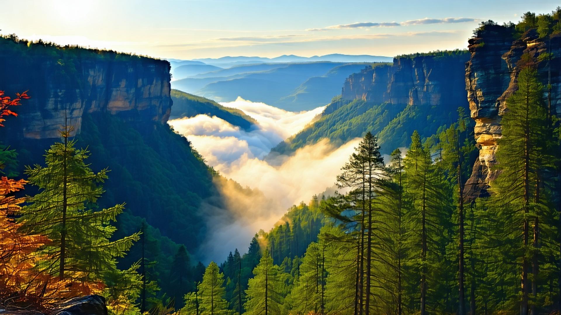 Scenic overlook at Hocking Hills State Park with hiking gear