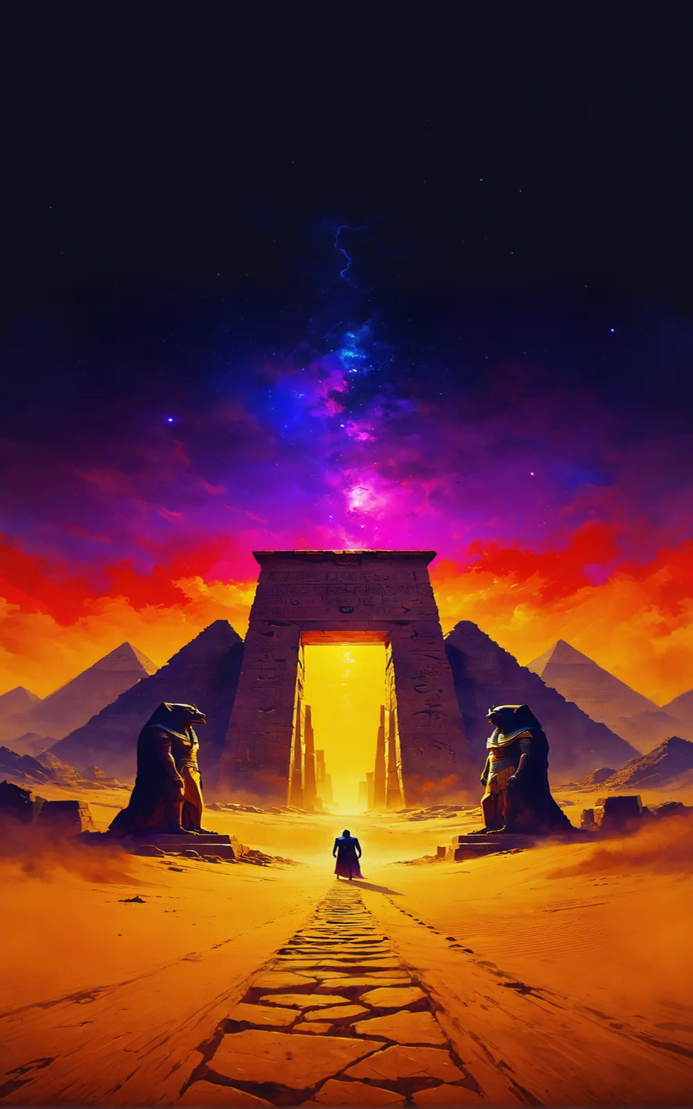 Pharaoh Kha-em-Waset — spectral form with green glowing eyes and royal regalia